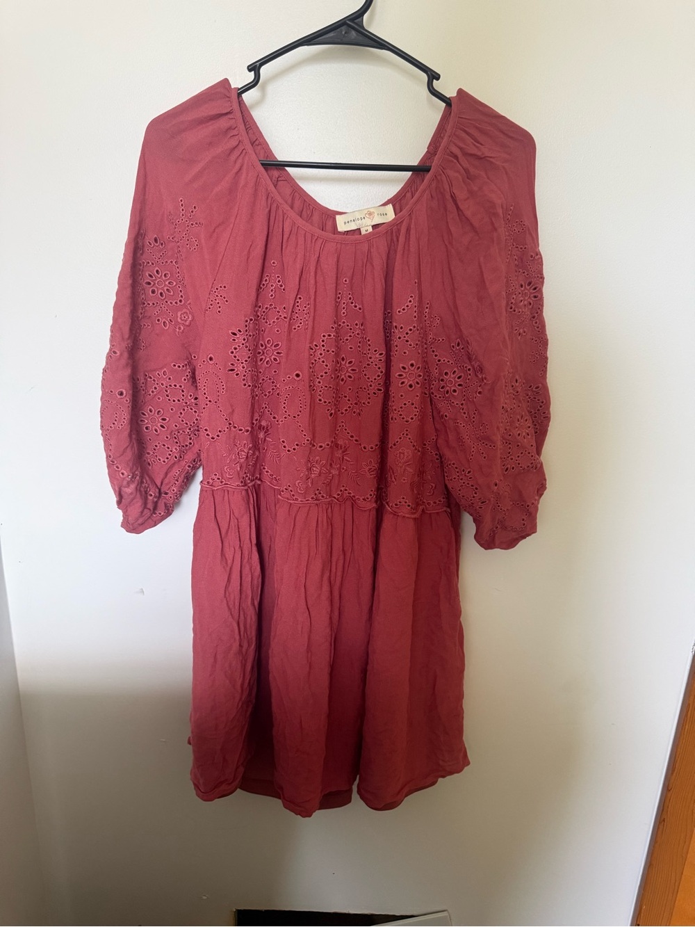 Women’s Eyelet Peasant Dress in Rose
